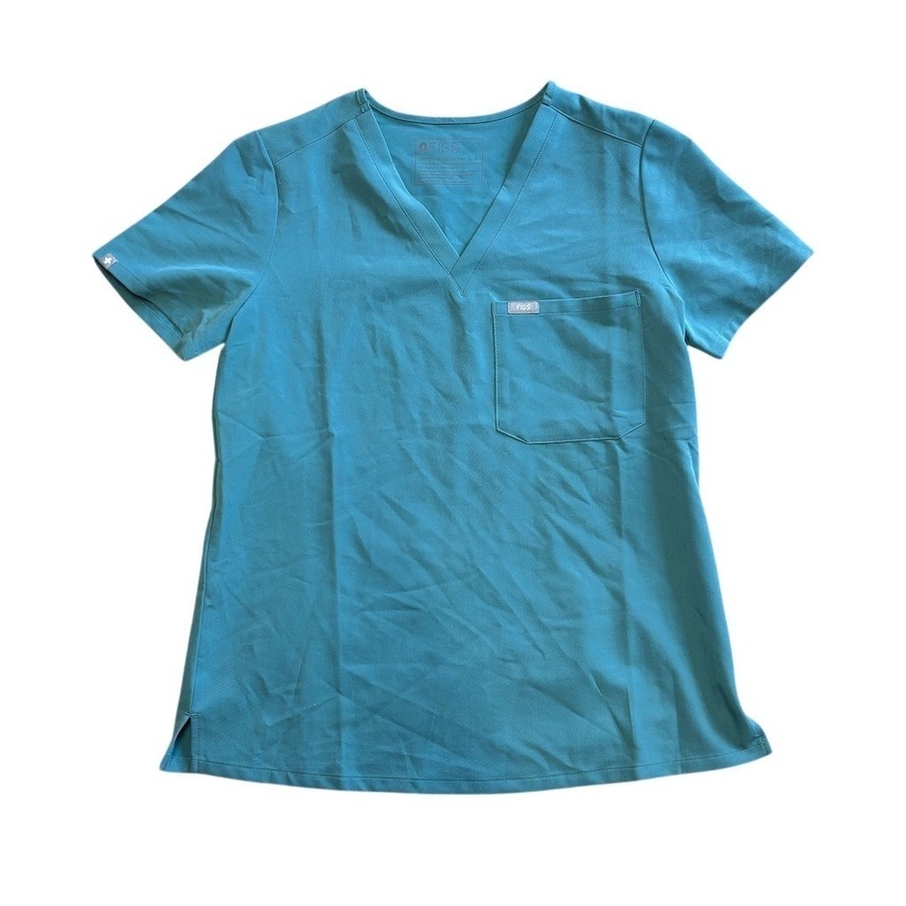 FIGS Womens Scrub Top Size S Teal Blue Green V-Neck Short Sleeve Pocket